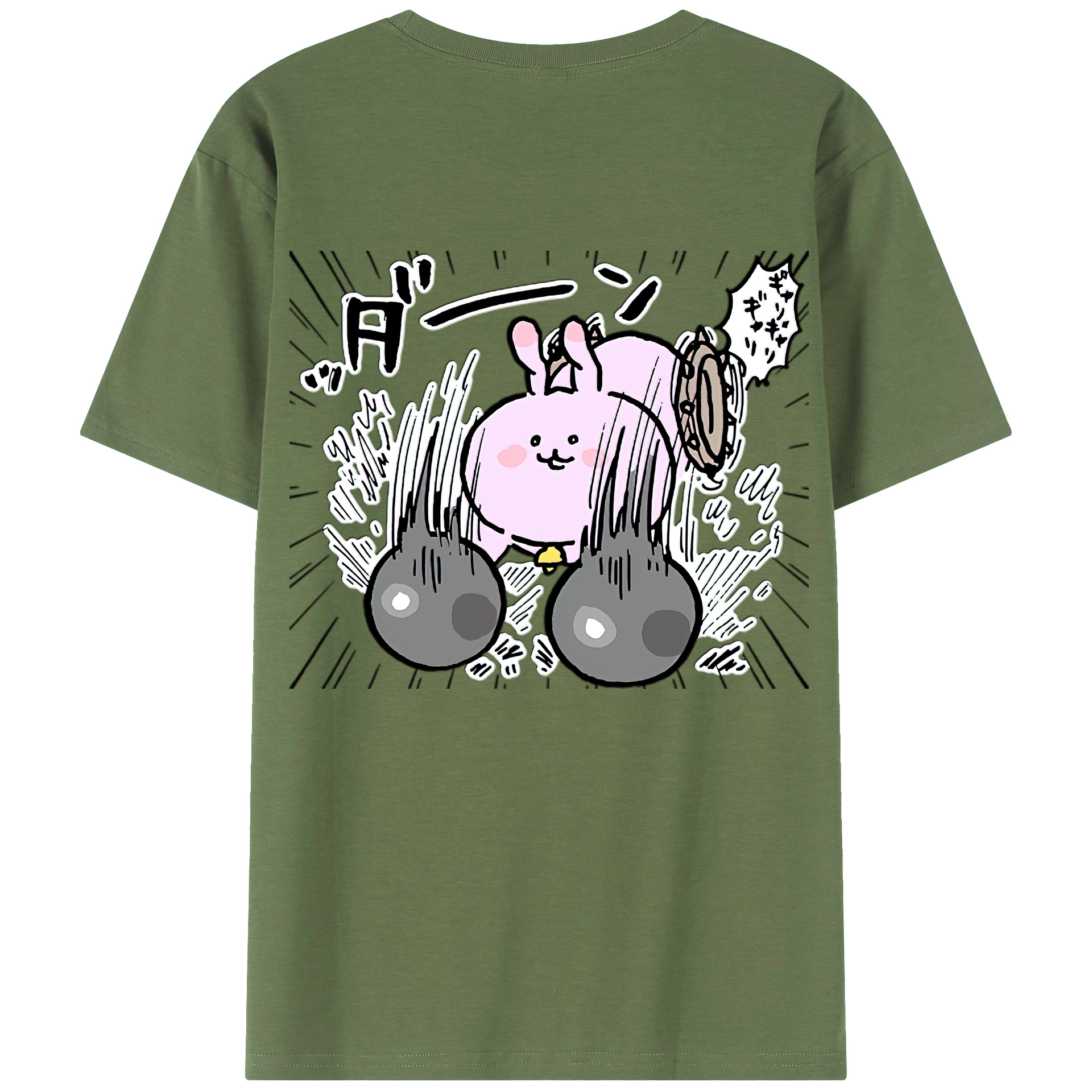 （画像用） ちいかわ うさぎ Chii-kawa usagi 綿100％ メンズ半袖Tシャツ（バックプリント） 通気性